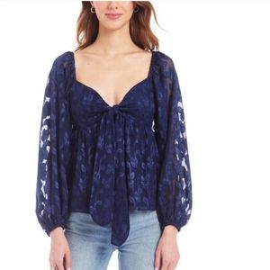 AMANDA UPRICHARD "DANIE" TOP  CHANTERELLE Flowing Sheer Sleeves Size Small